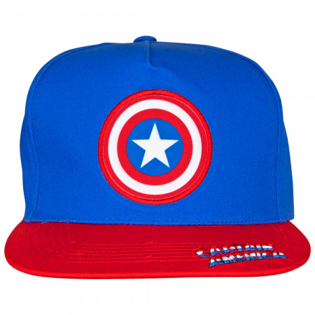 Captain America Classic Shield Logo With Brim Text Adjustable Snapback Hat